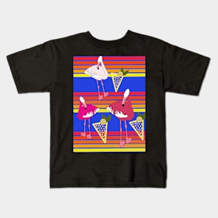 Flamingo Cocktails at Sunset Blue Kids T-Shirt